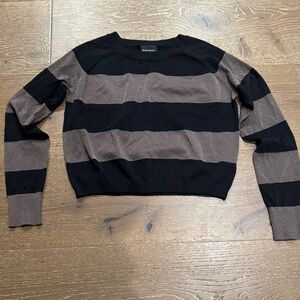 Miou Muse Black Taupe Striped Metallic Shimmer Cropped Sweater size L